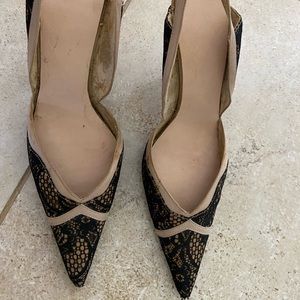Black lace sling back heels